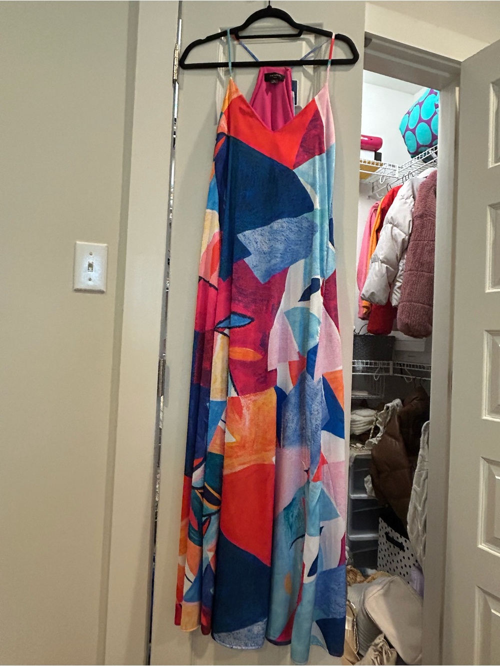 Colorblock Abstract Maxi Slip Dress - Vibrant Multicolor